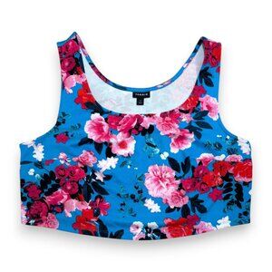 Torrid Floral Blue Scuba Crop Tank Top Stretch Scoop Neck Colorful Size 1 1X